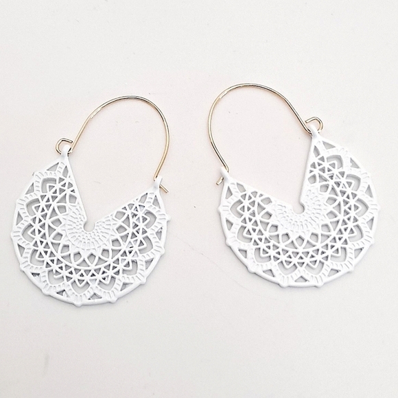 Gold hoop earrings White Boho dangle Statement cottagecore 💖 2/$30 - Picture 7 of 14